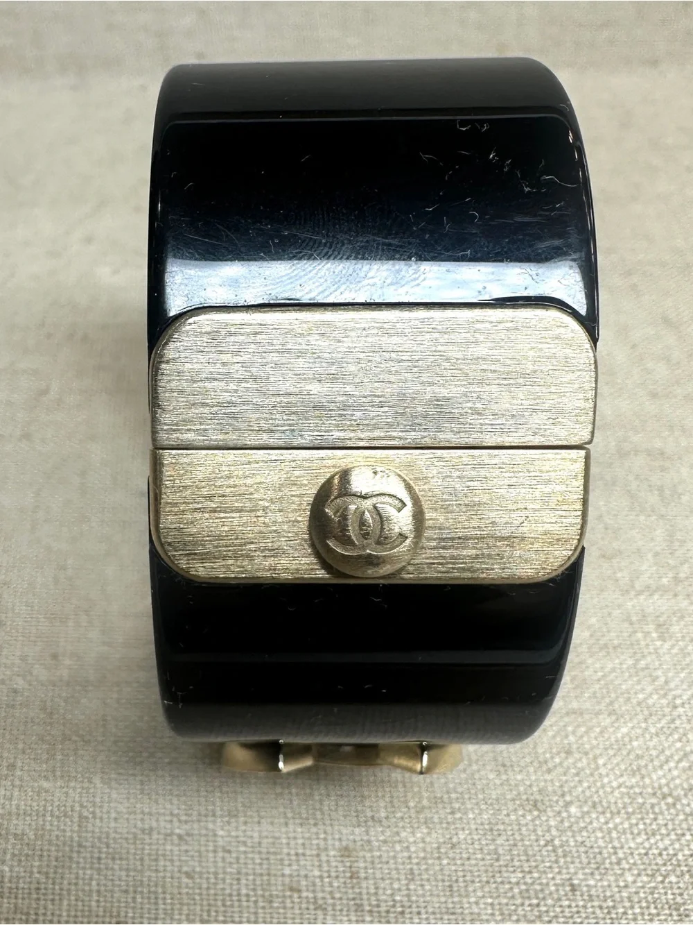 CHANEL Black Resin and Crystal CC logo cuff Spring 2011